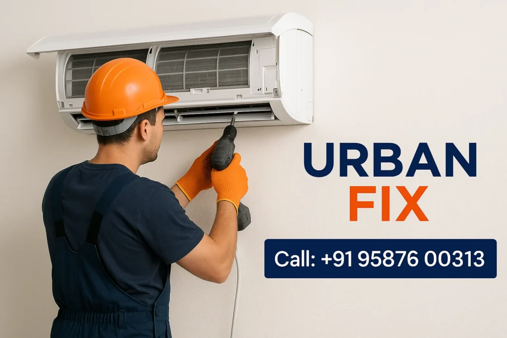 Technician installing split AC unit – Urban Fix AC Installation Service in Bikaner