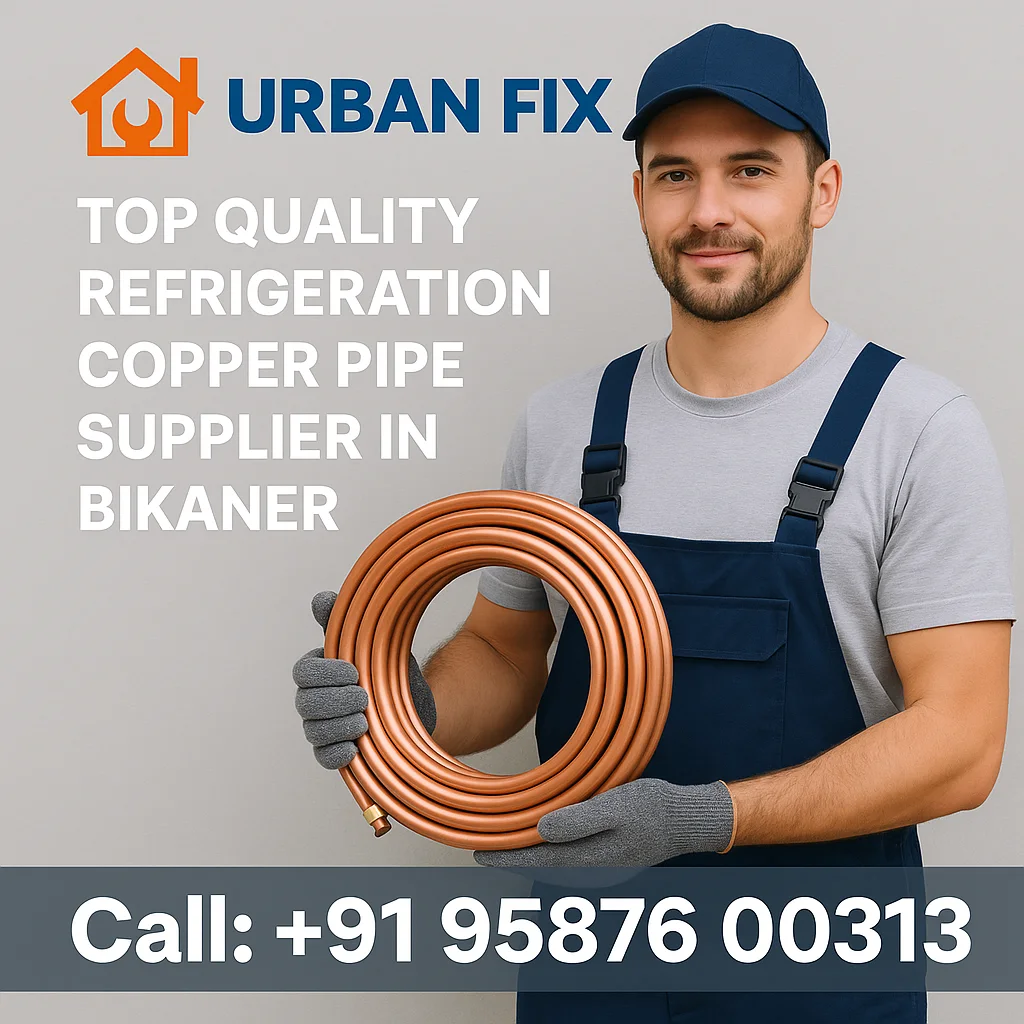 Technician holding refrigeration copper pipe coil – Urban Fix copper pipe supplier in Bikaner