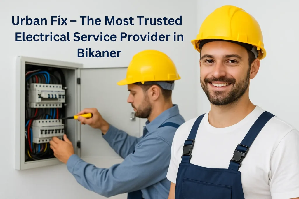 Professional electricians from Urban Fix Bikaner installing and inspecting an electrical panel for residential electrical services.