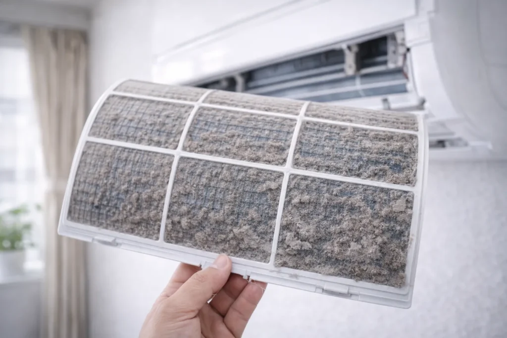 Dirty air filter causing split AC cooling problem