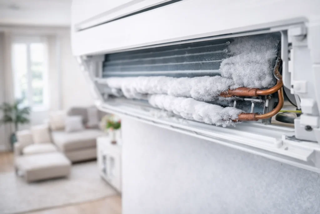 Signs of low AC gas including poor cooling and ice formation