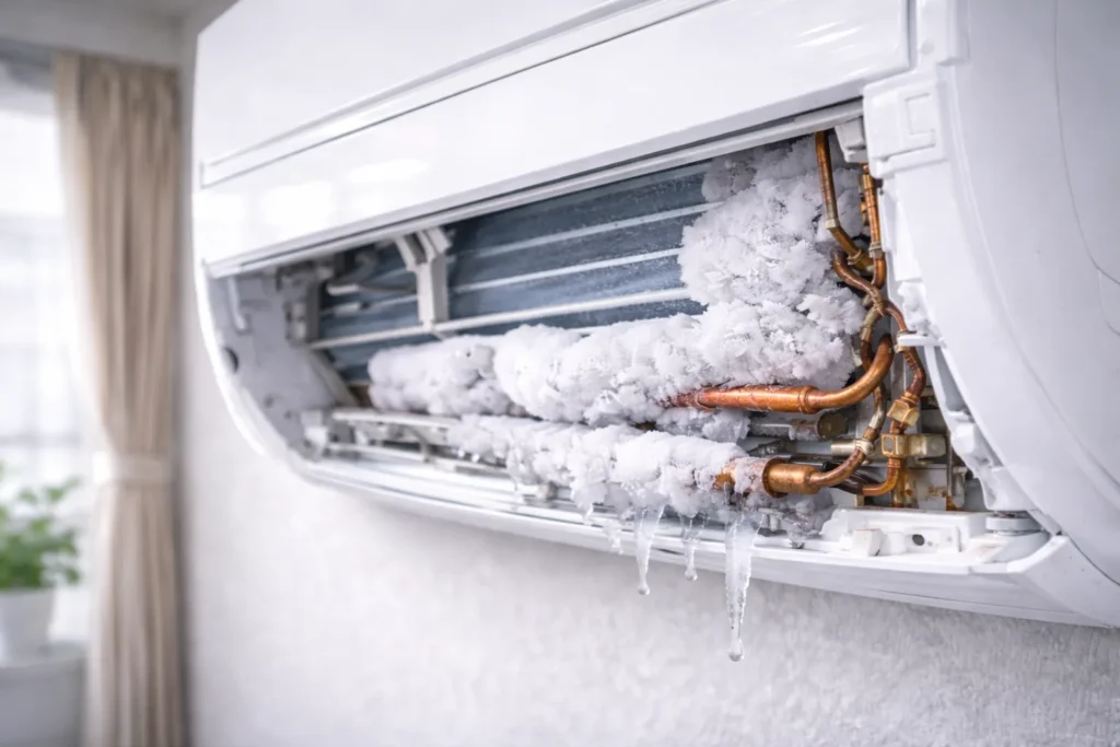 Split AC not cooling in bikaner due to low gas and ice formation on pipes