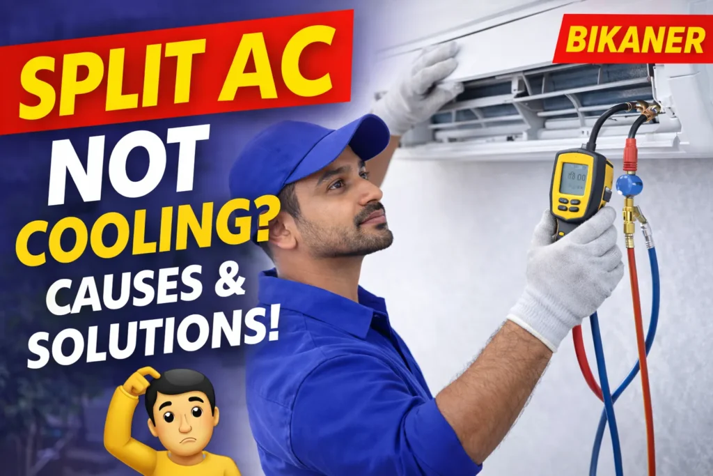 Split AC not cooling in bikaner properly – technician checking AC gas in Bikaner